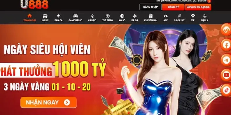 Giao diện trang U888 tối đa, đồ họa game bắt mắt